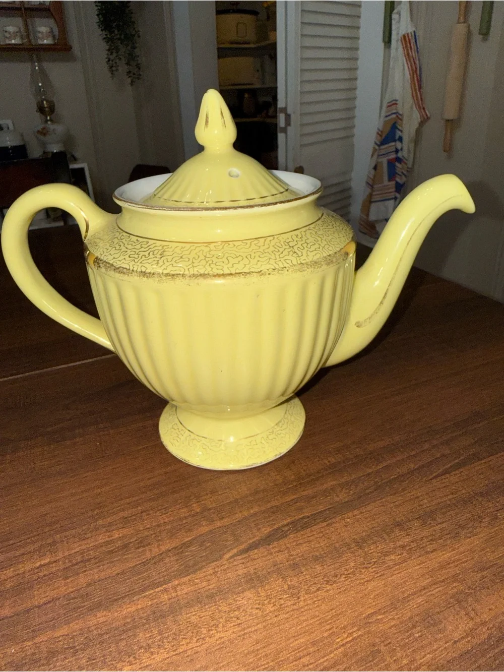 Vintage Canary Yellow Hall Teapot with Decorative Fluted Body